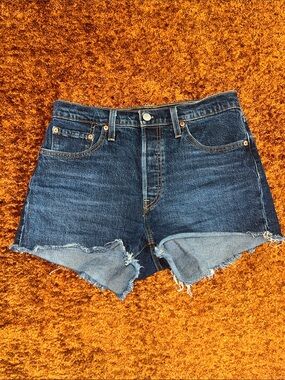 Levi's 501 Dark Blue Raw Hem High-Rise Denim Cutoff Shorts